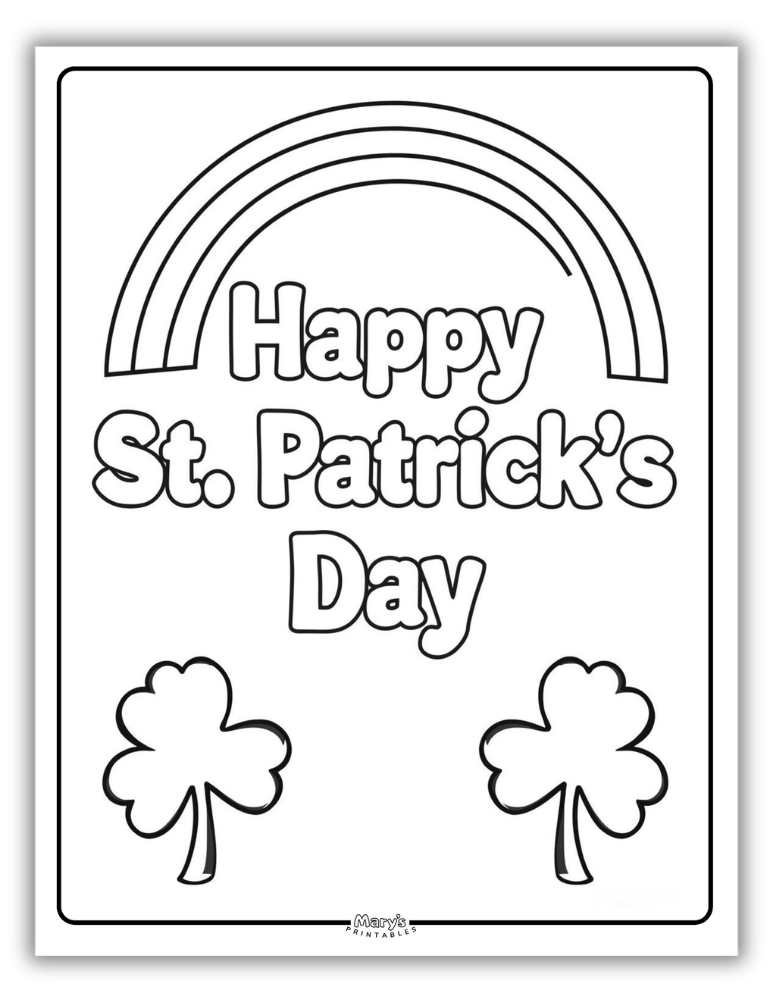 Two shamrocks and rainbow St. Patrick’s Day coloring page design