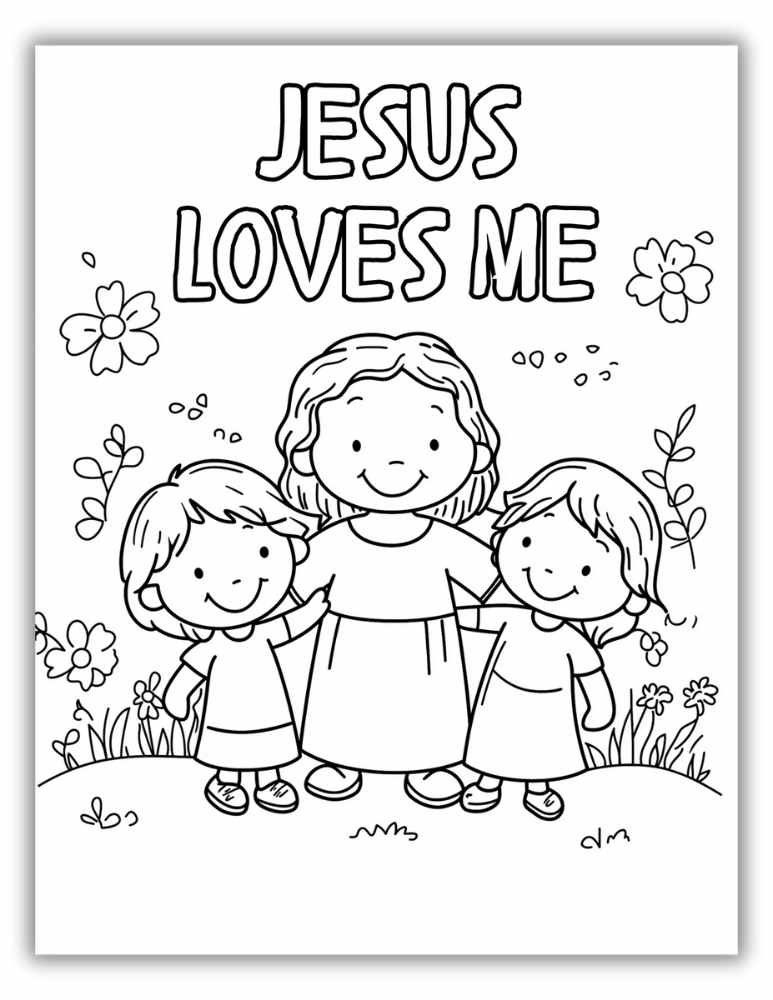Jesus Loves Me Free PDF Coloring Page with Children