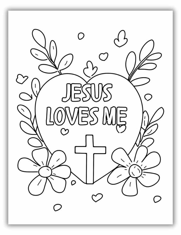 Jesus Loves Me Coloring Page Free PDF with Cross