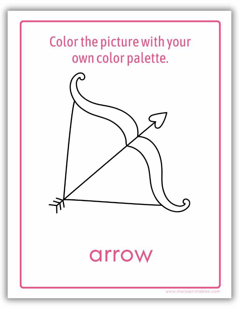 Valentine&rsquo;s Day worksheet preview color the picture with an arrow illustration