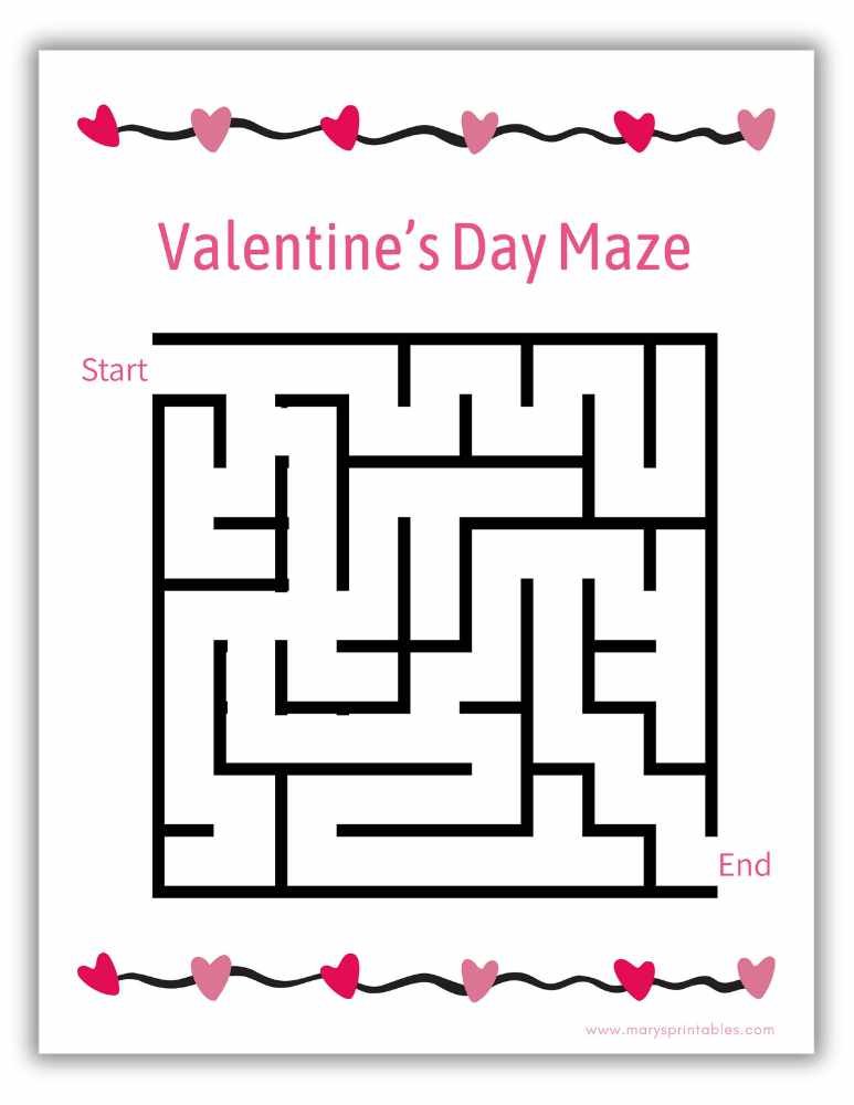 Printable Valentine maze activity page for kids