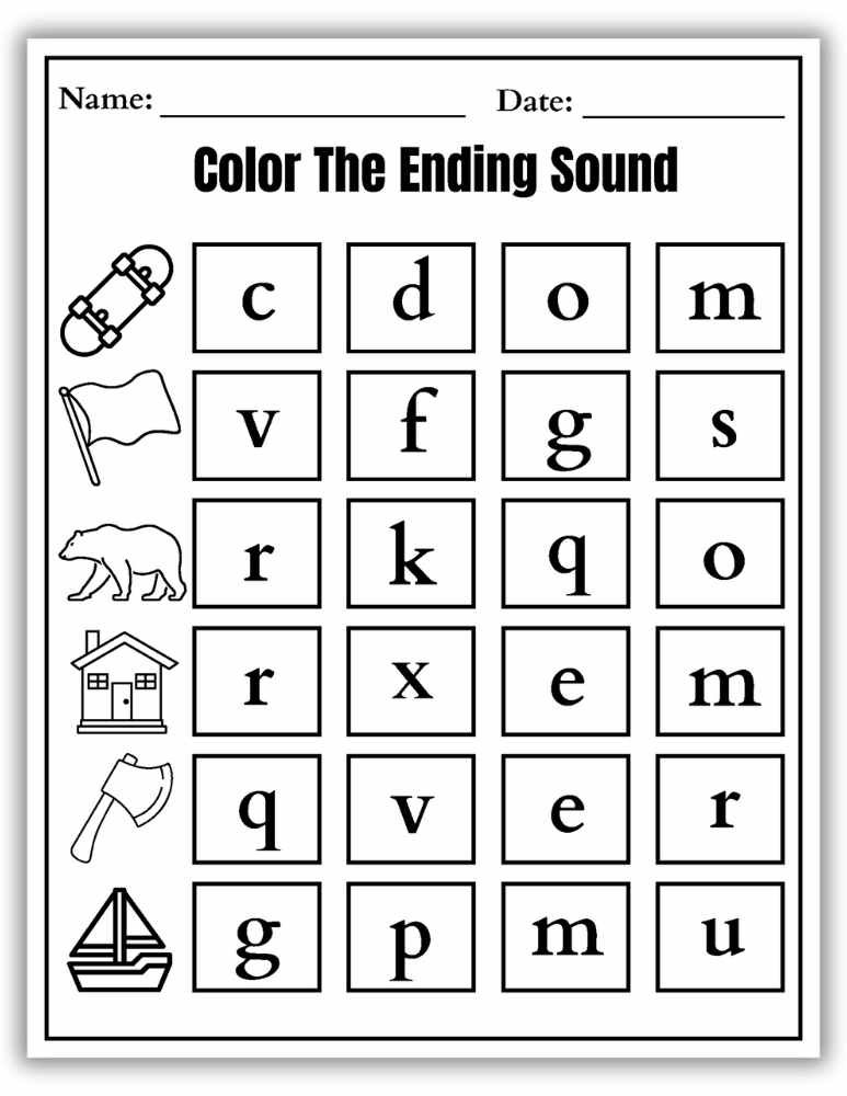 Printable ending sound review worksheet for preschool and kindergarten