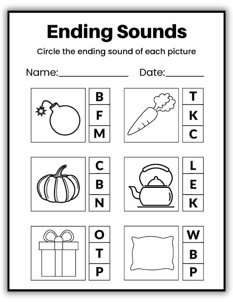 Ending sounds worksheet using simple CVC words for early phonics practice