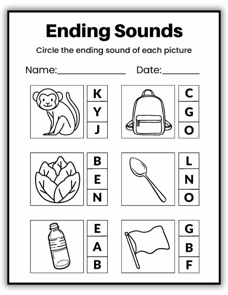 Alphabet worksheet focusing on identifying final consonant sounds in words