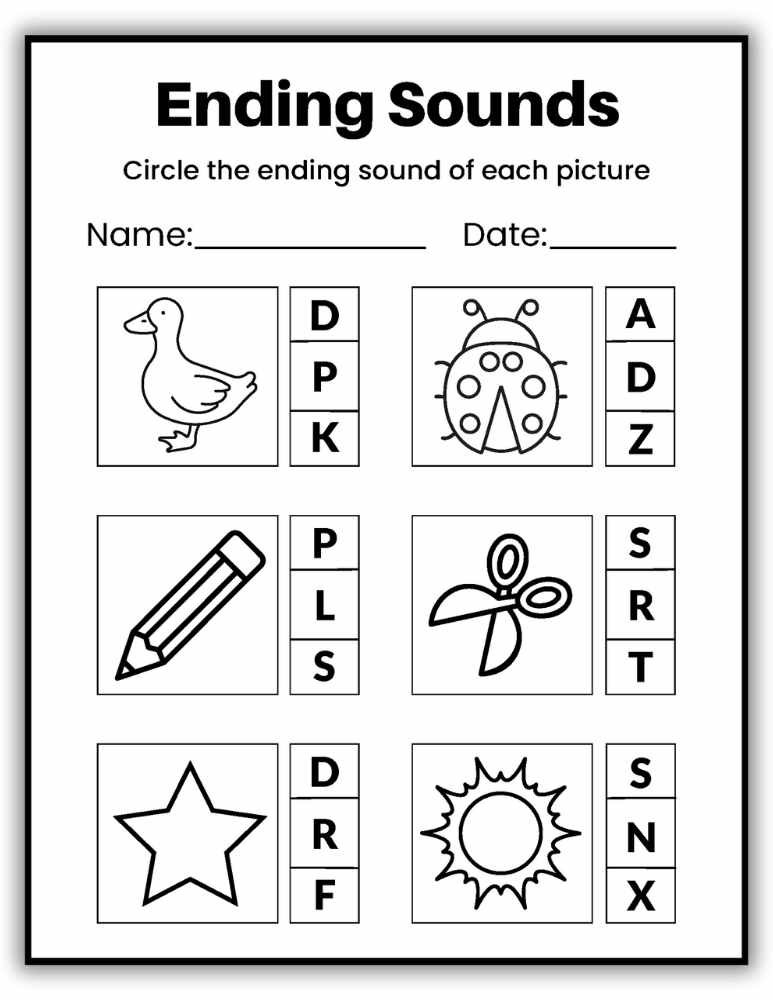 Printable ending sounds worksheet using short words for beginner learners