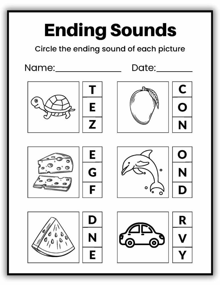 Ending sounds worksheet reviewing multiple word patterns and final sounds