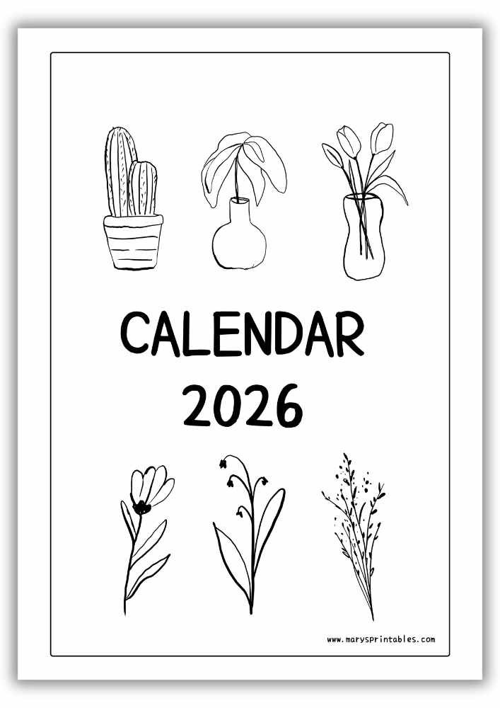 2026 monthly calendar cover with modern black design in vertical layout
