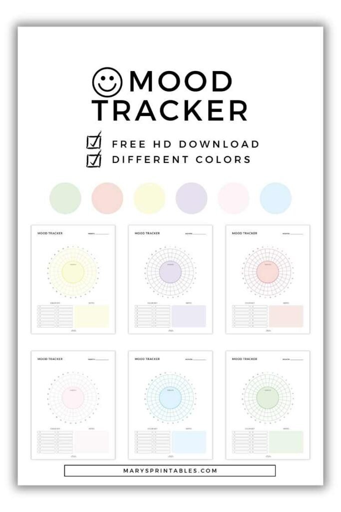 Printable mood tracker worksheet for tracking emotions, habits, and mental wellness