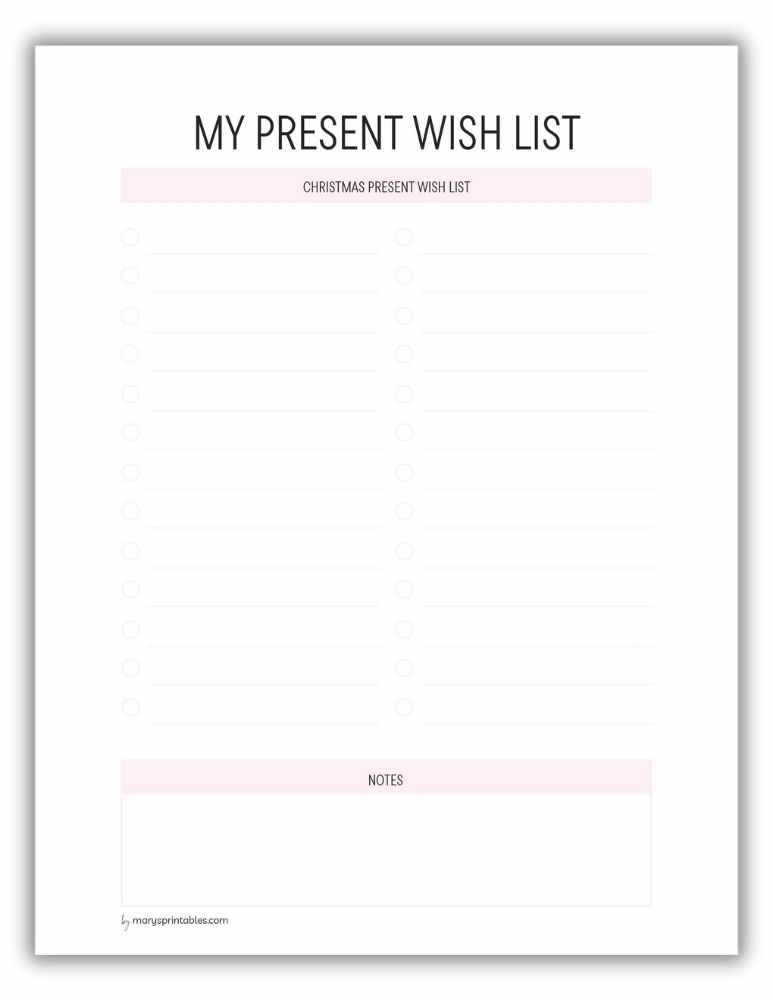 Pink Christmas present wish list printable for tracking gifts
