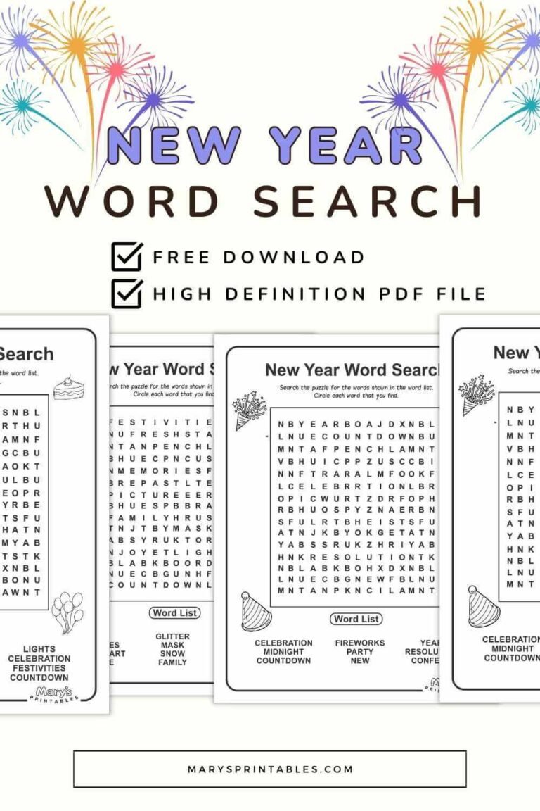 New Year Word Search Printable: Fun and Educational Puzzles for Kids