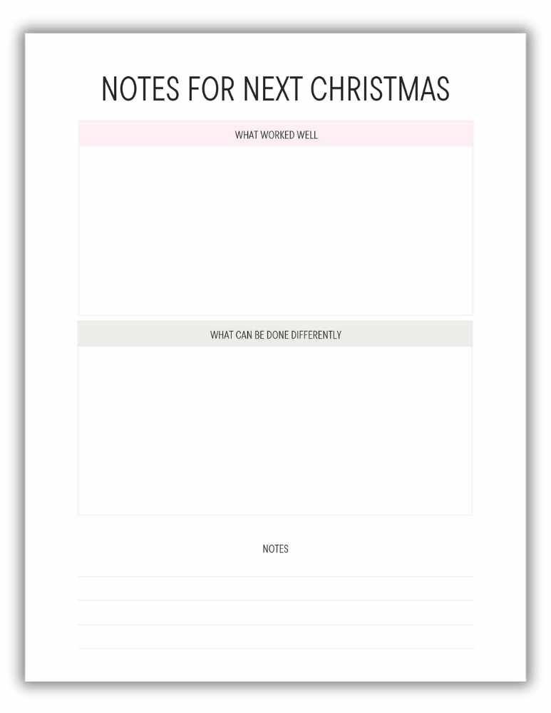 Pink notes for next Christmas printable for planning future holidays