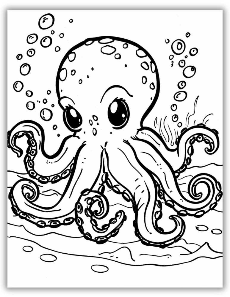 Detailed realistic octopus with textured tentacles and lifelike features – free printable PDF coloring page for older kids and adults.