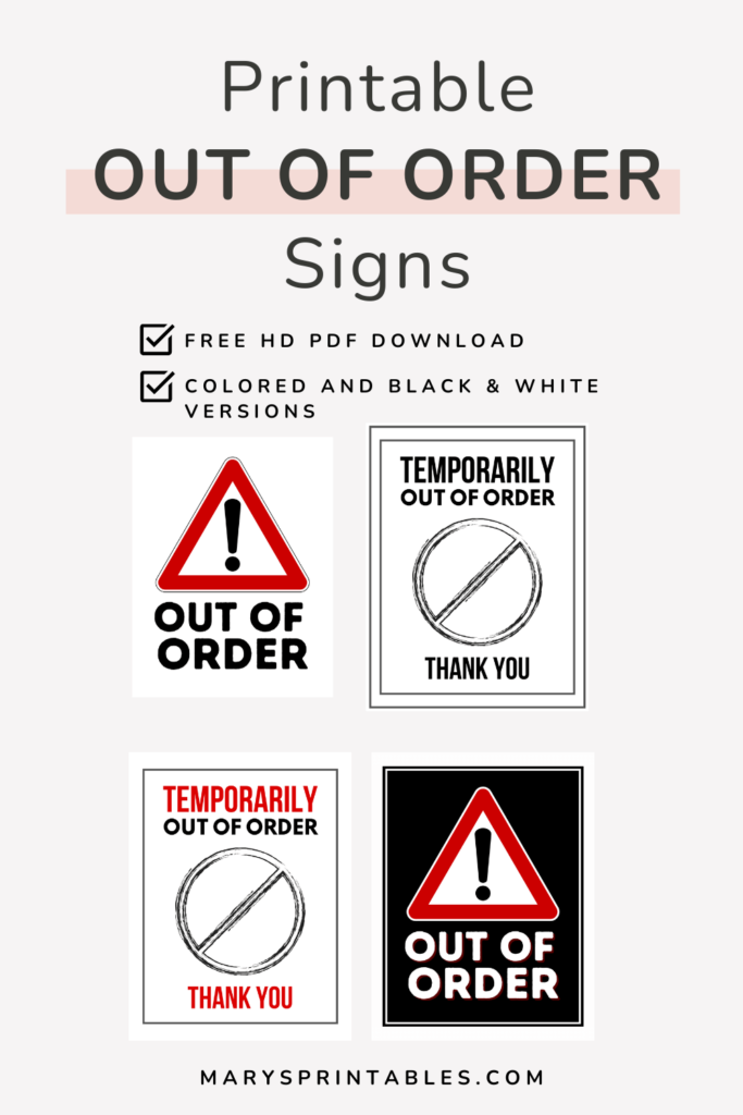 Out of Order Sign Free Printables