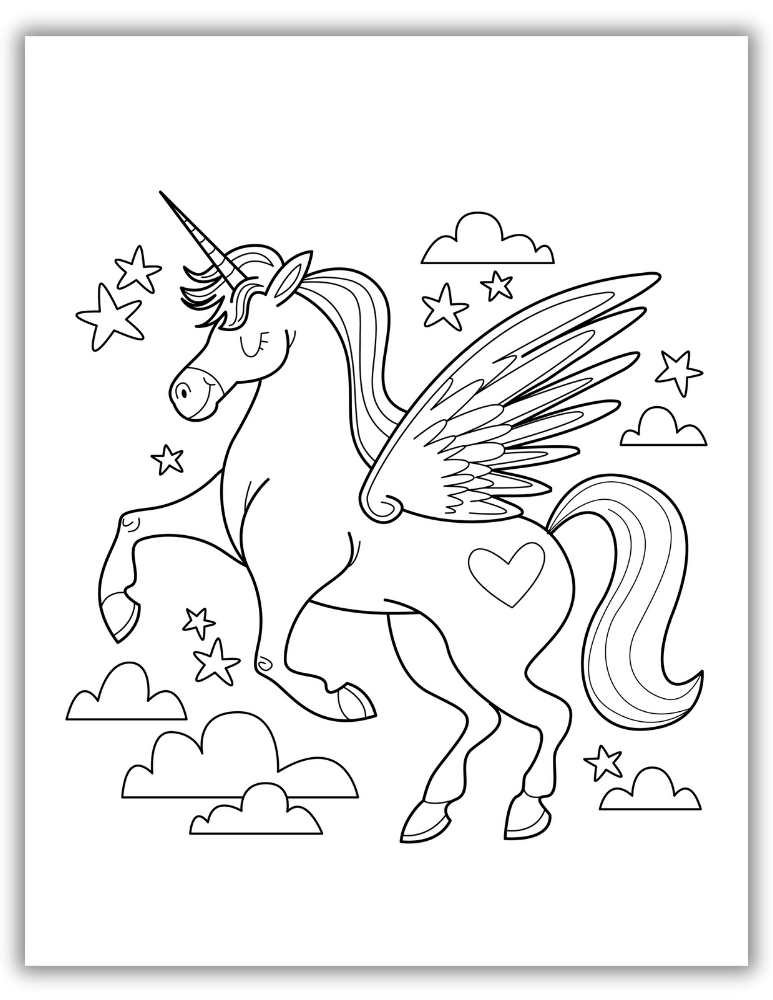 Mythical Pegasus coloring sheet for kids