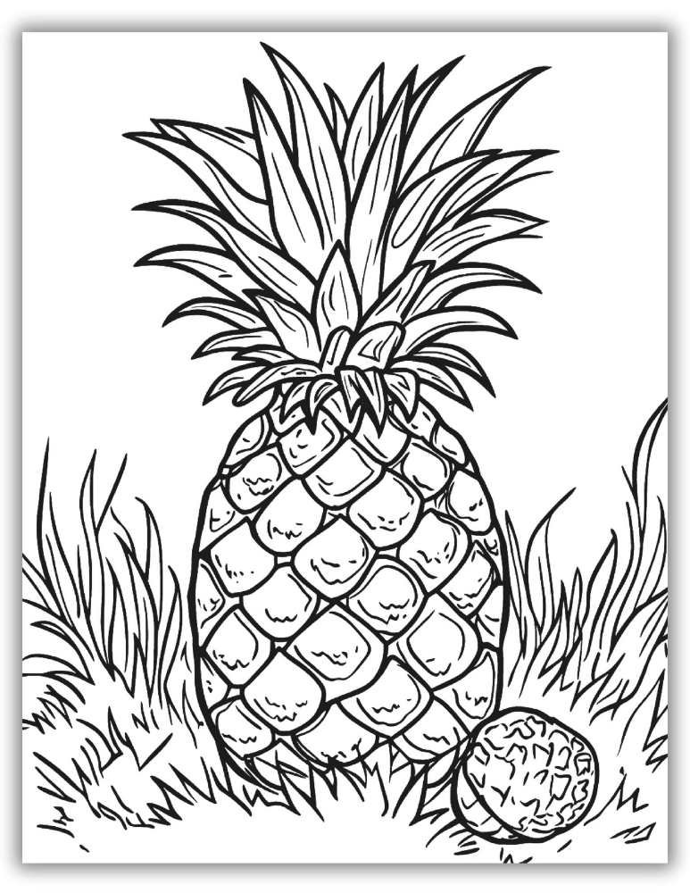 Realistic pineapple printable coloring sheet