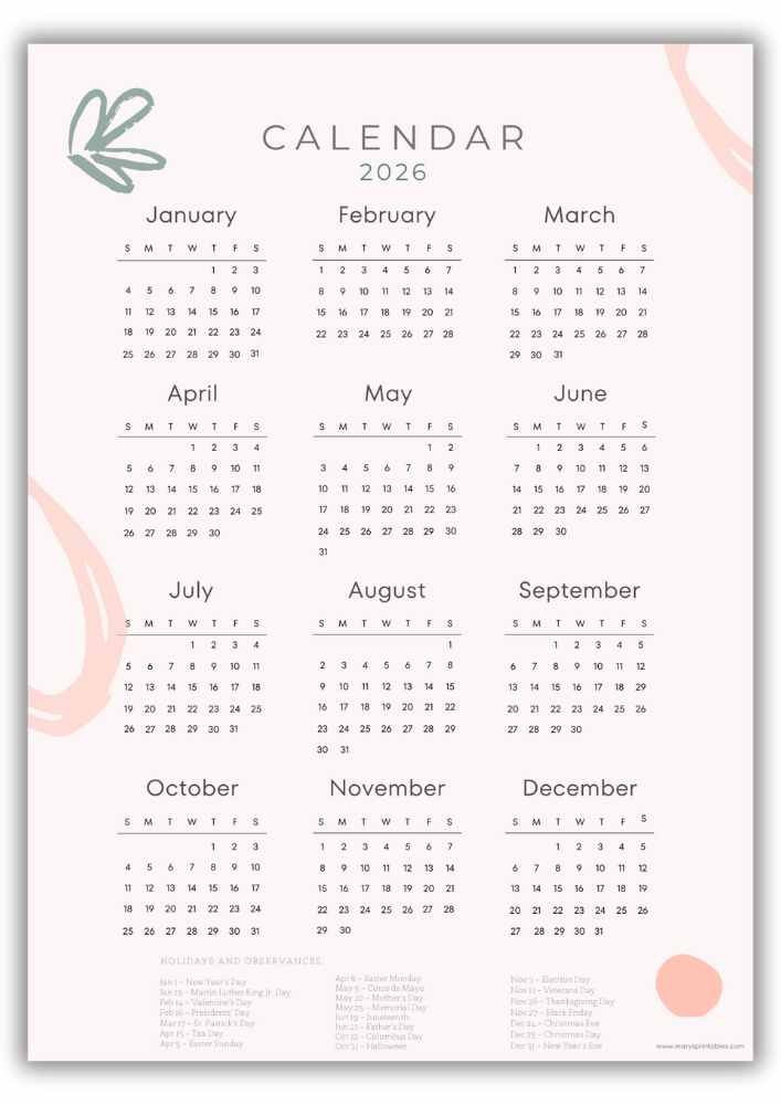 Calendar Abstract with Pink Background with US Holidays