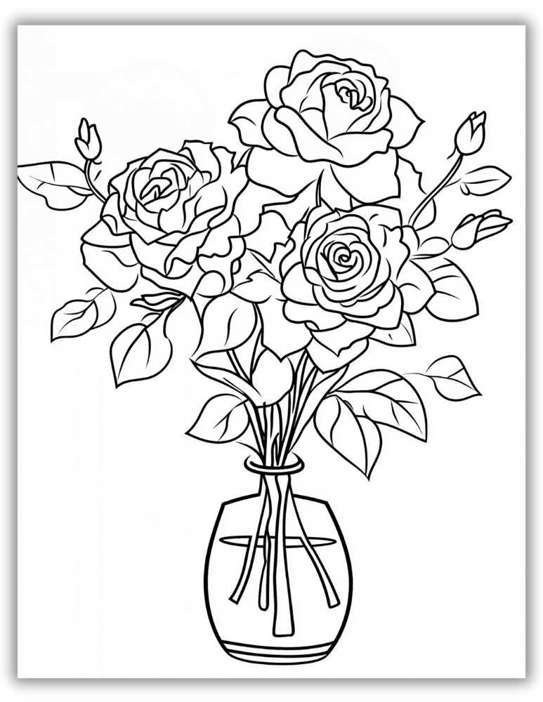 Rose in a vase coloring page