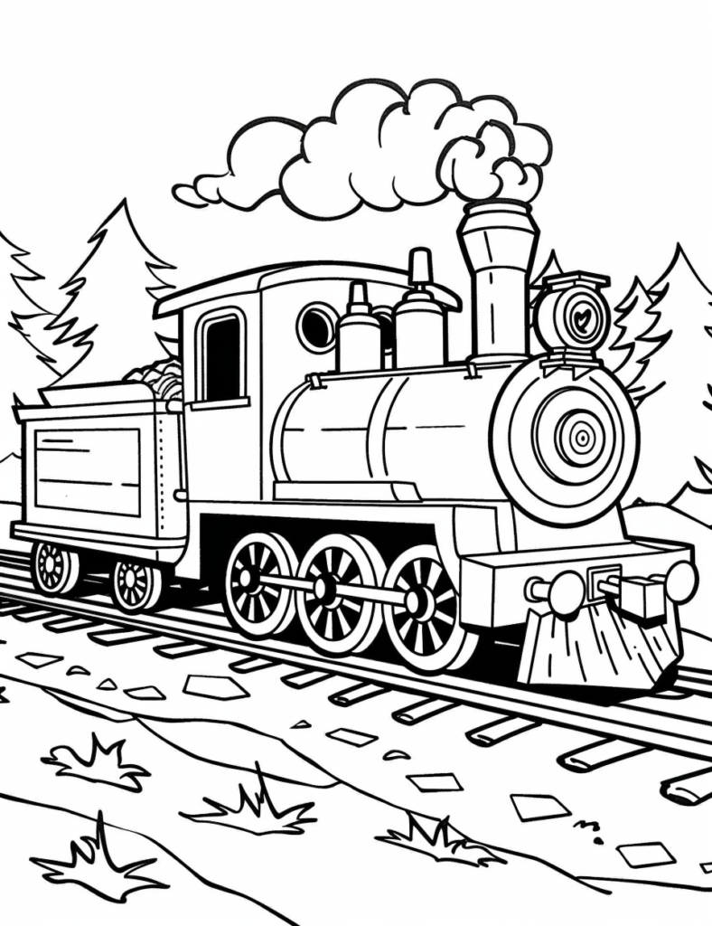 Locomotive with steam clouds illustration