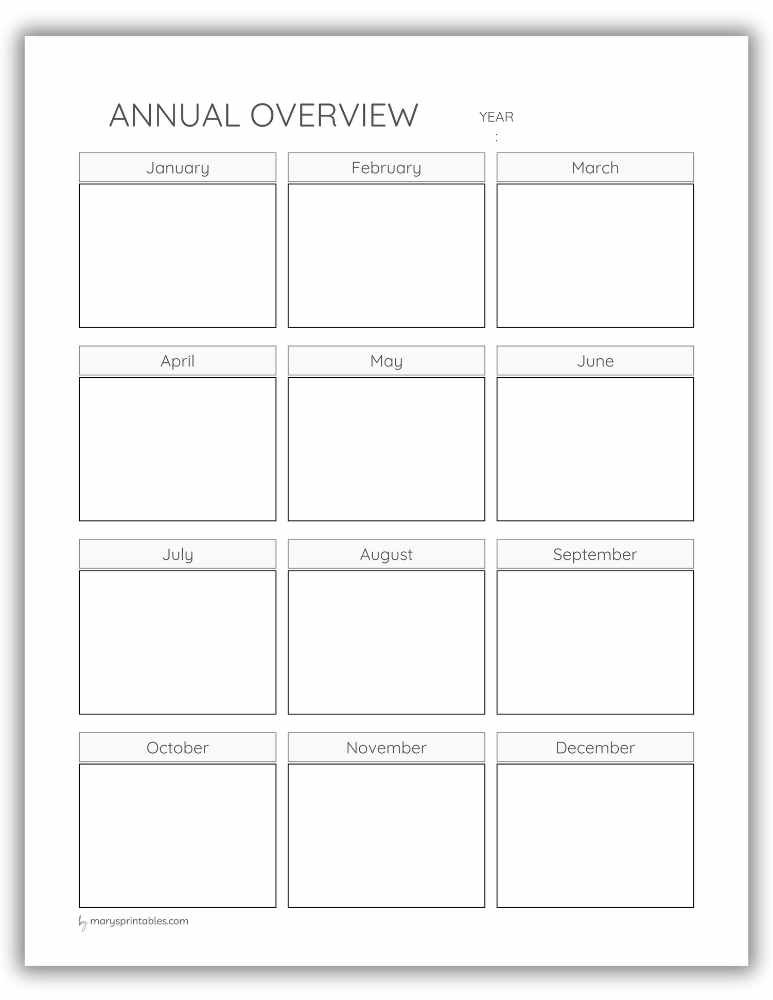 Printable ADHD annual overview page for yearly goals and reflection