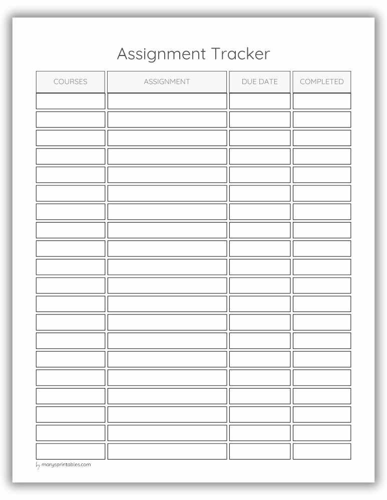 Printable ADHD assignment tracker for school, work, or task deadlines
