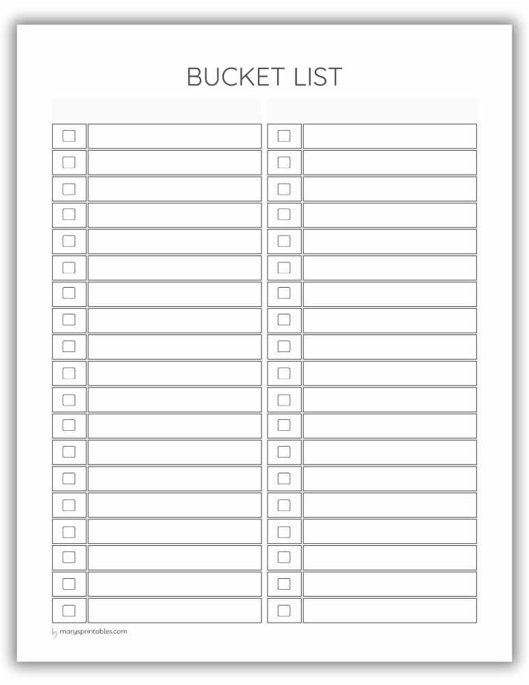 Printable bucket list page for goals, dreams, and ideas