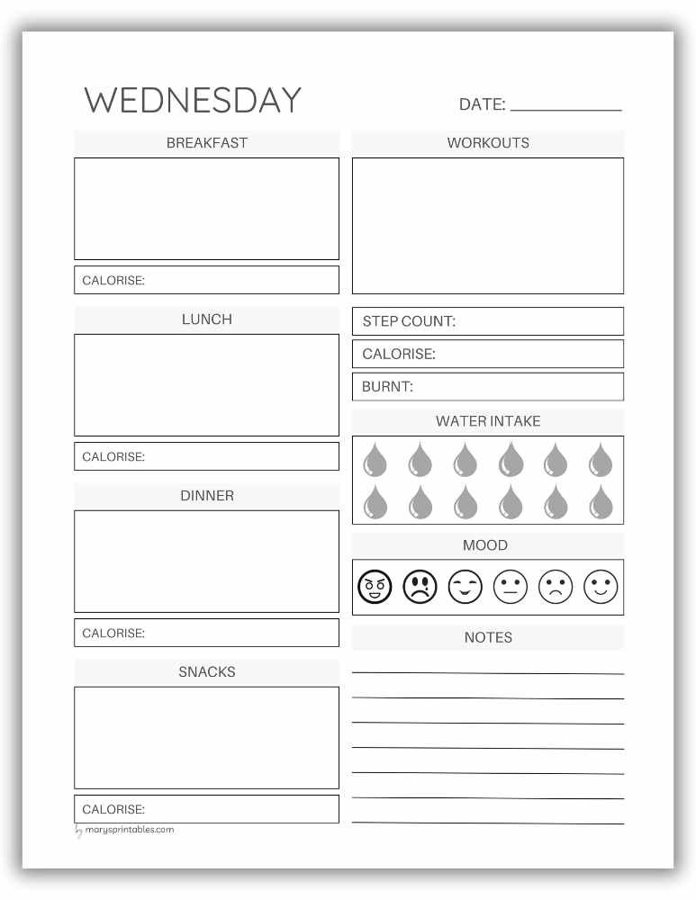 Printable Wednesday planner section for midweek planning and focus