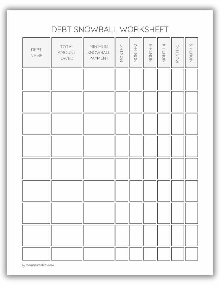 Printable debt snowball worksheet for tracking debt payoff progress