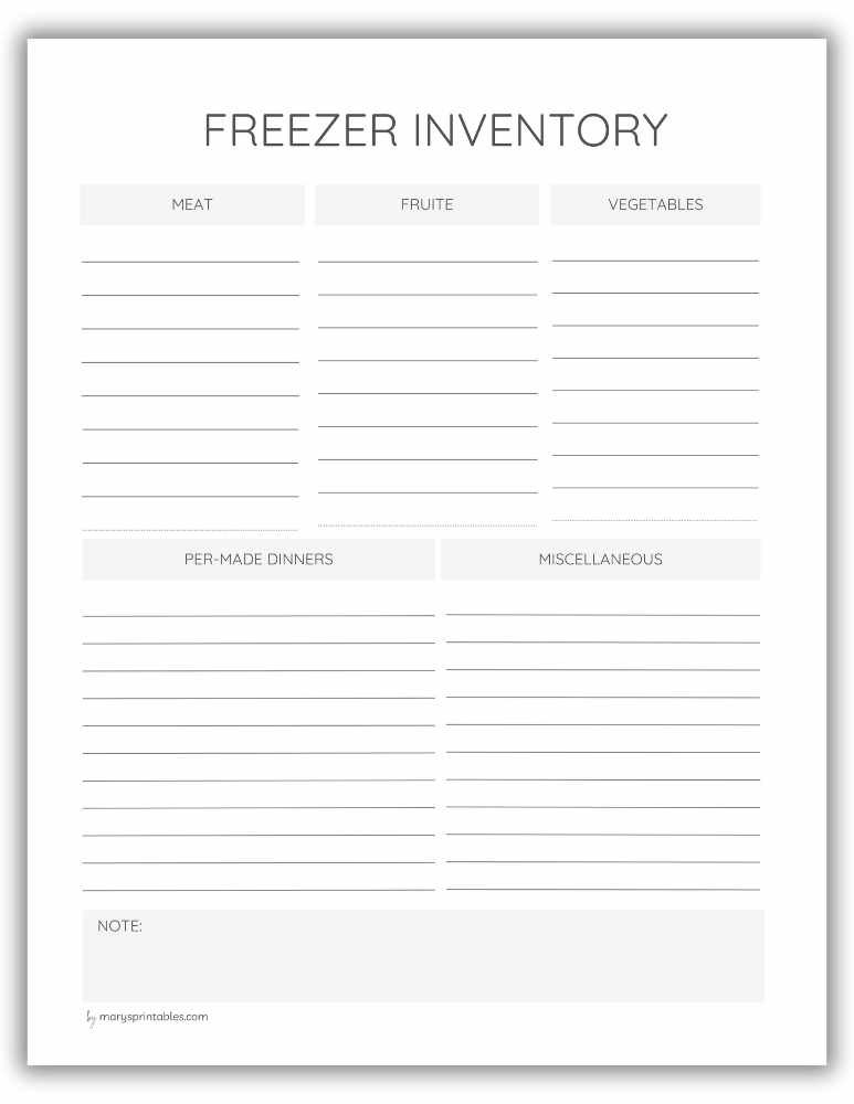 Printable freezer inventory tracker for food storage