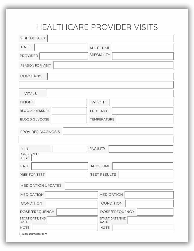 Printable healthcare provider visits tracker for medical appointments