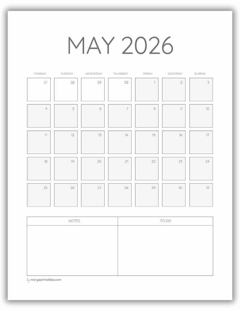 Printable ADHD May 2026 calendar page for appointments and reminders