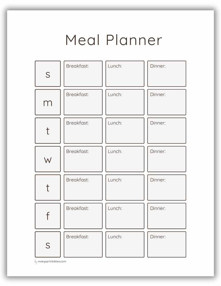 Printable meal planner page for simple meal planning Version 2