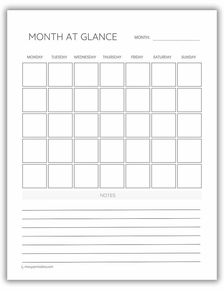 Printable month at a glance planner page for simple monthly planning