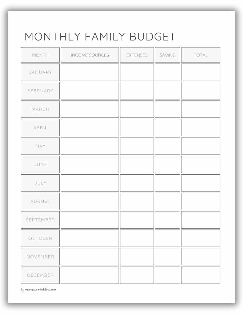 Printable monthly family budget planner page