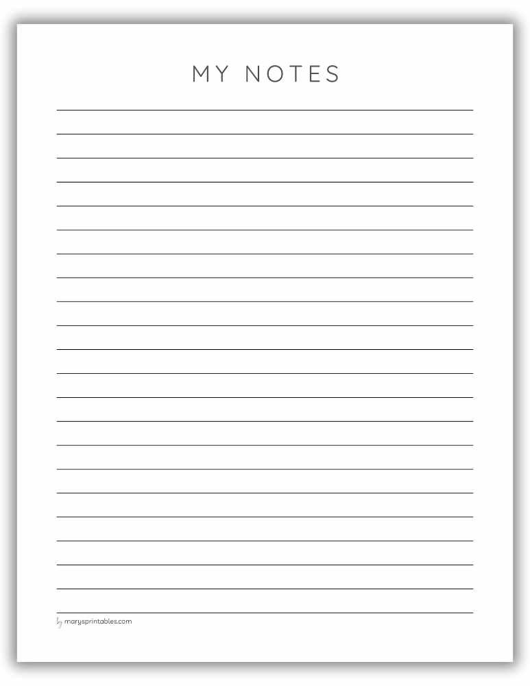 Printable notes page for ADHD planner and daily thoughts