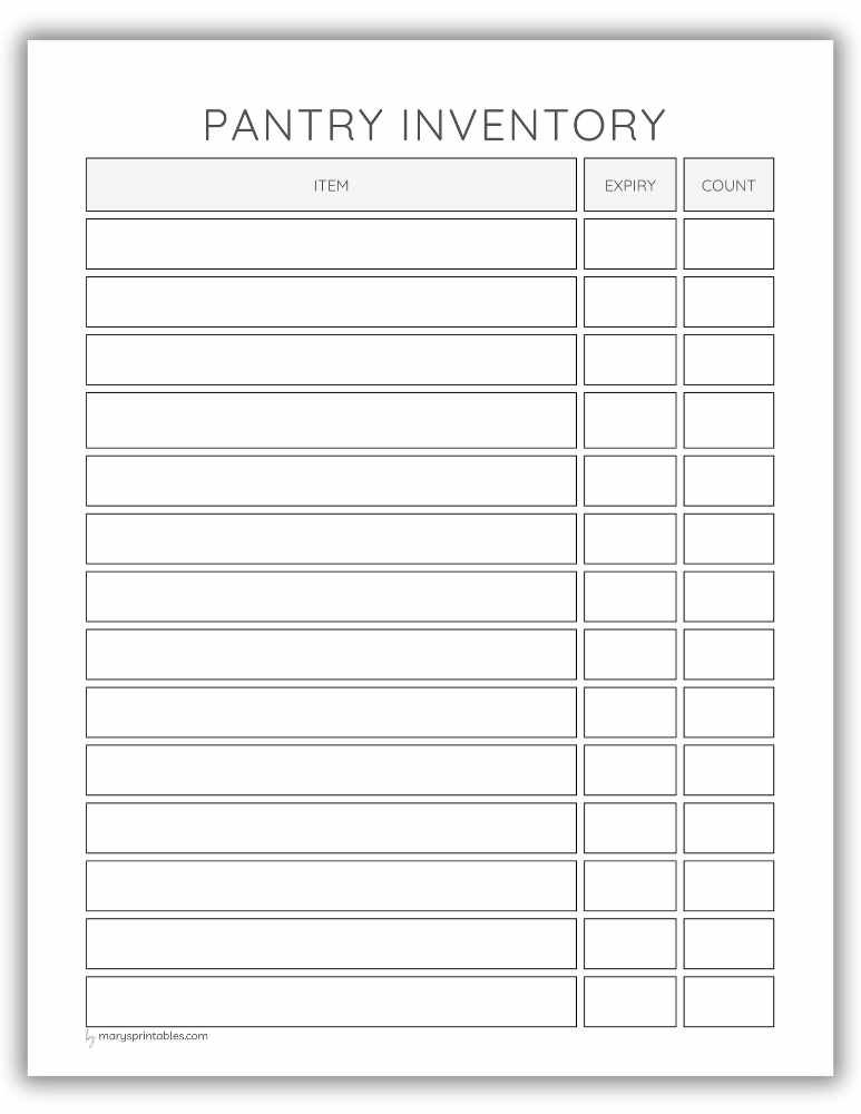 Printable pantry inventory list for home organization