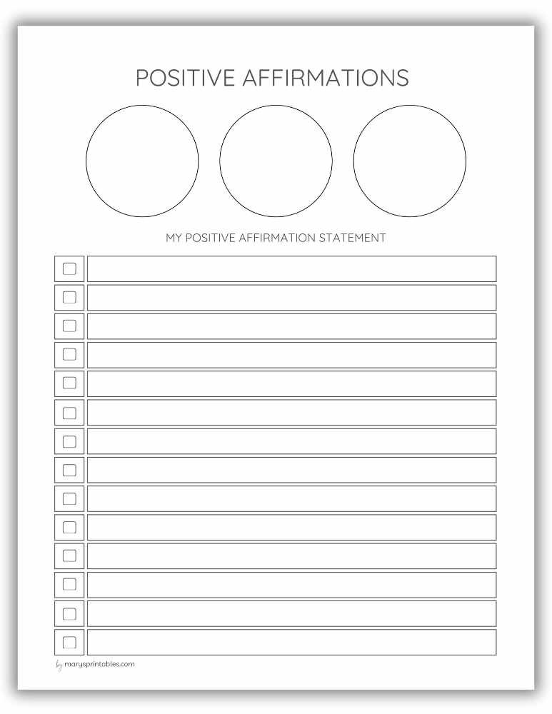 Printable positive affirmations page for encouragement and mindset