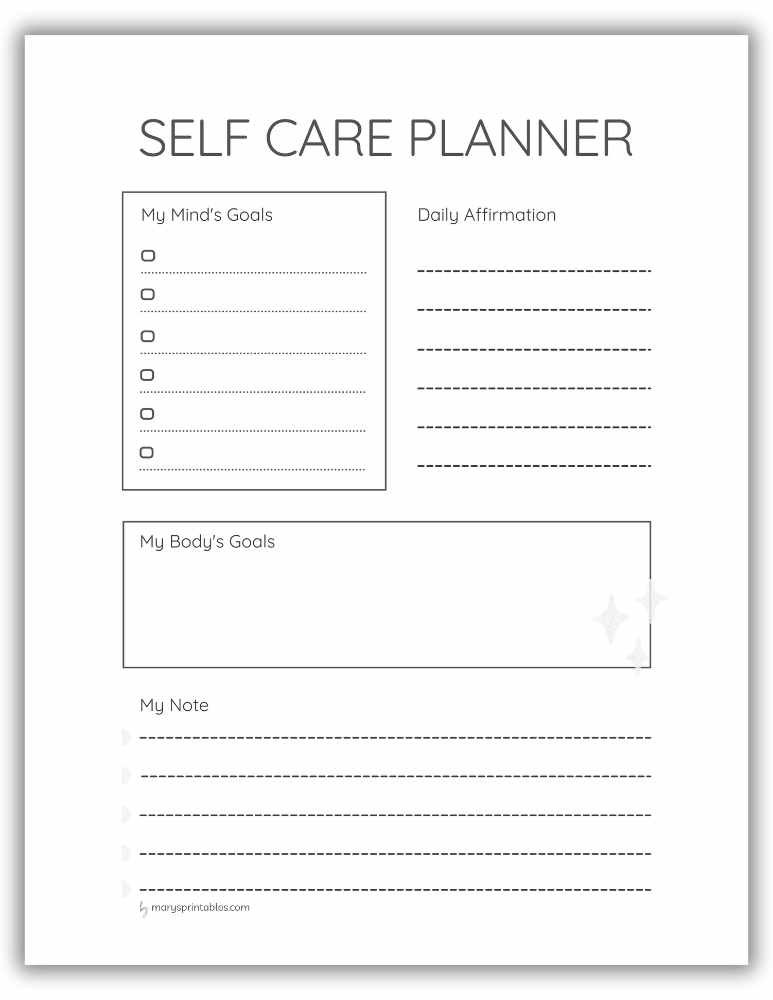 Printable self-care planner page for intentional self-care