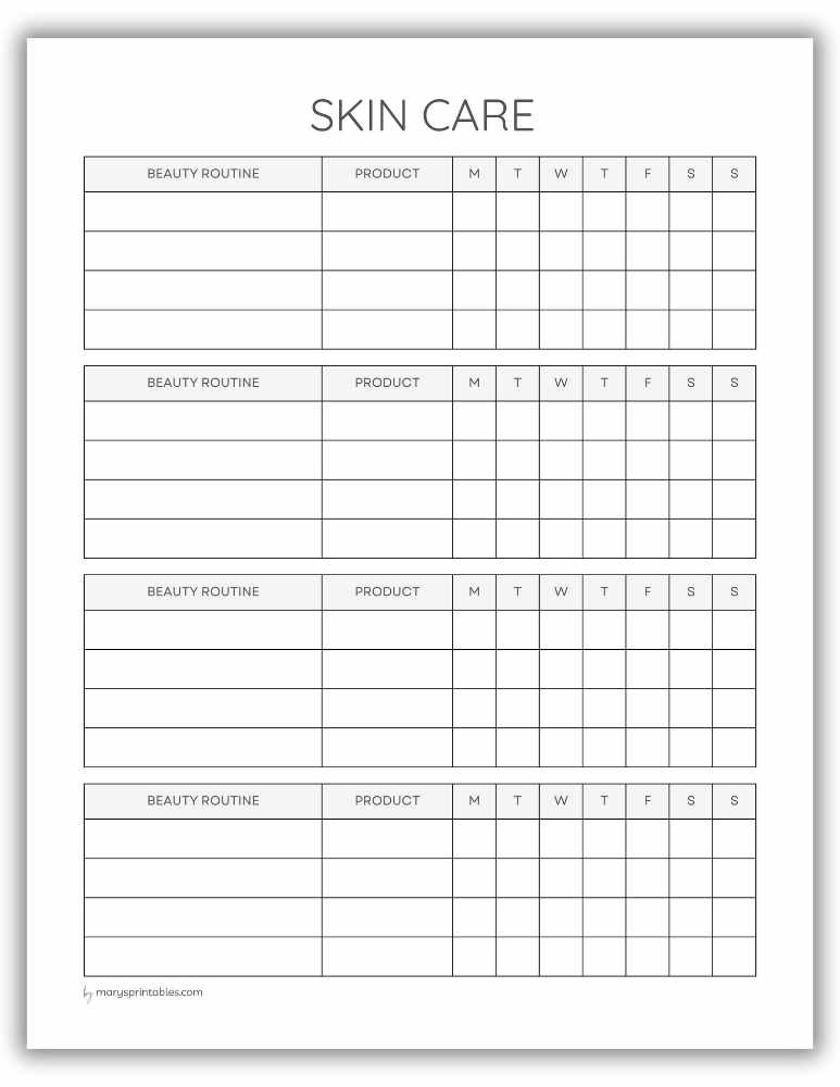 Printable skin care routine tracker page
