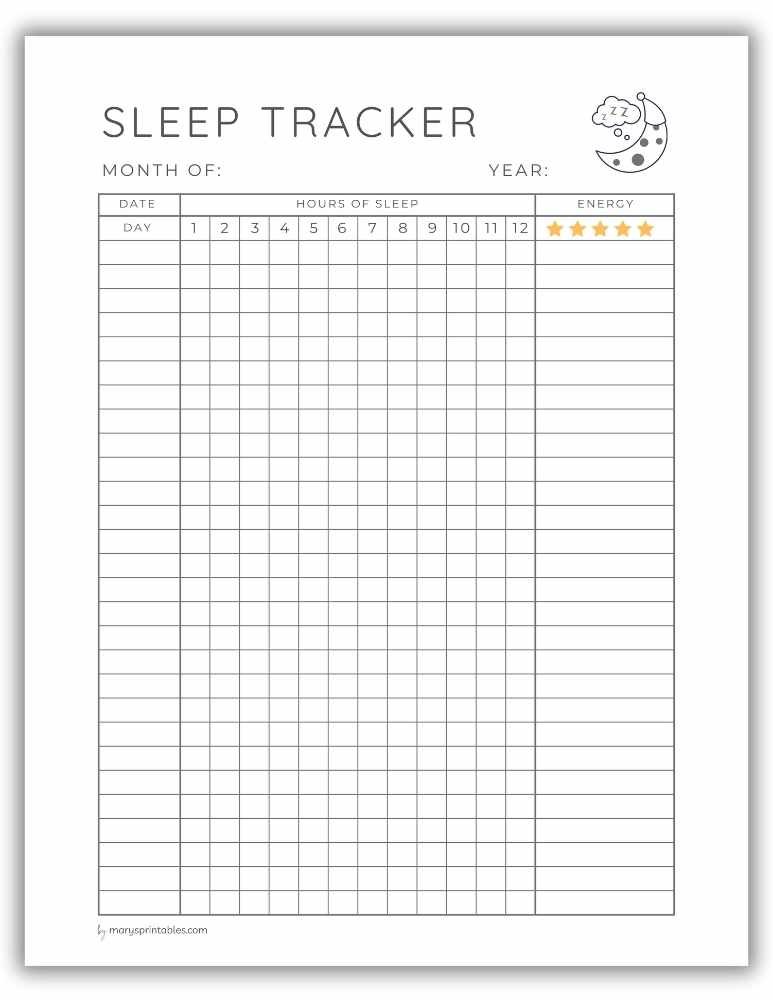 Printable sleep tracker page for nightly sleep patterns