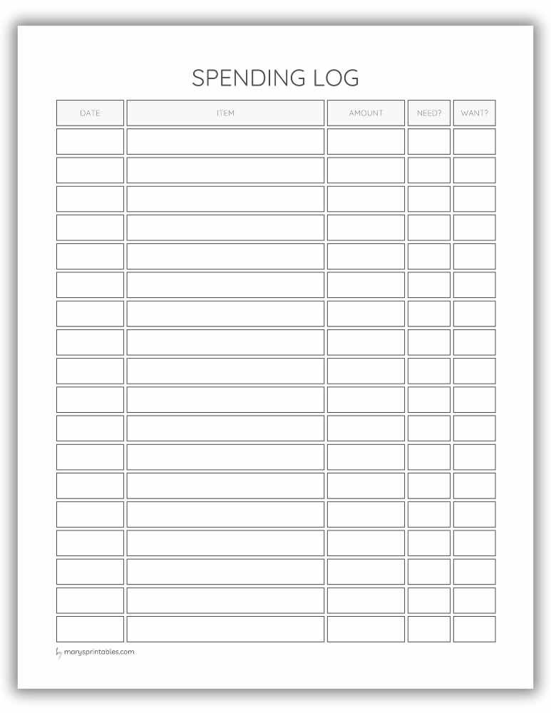 Printable spending log page for daily expense tracking