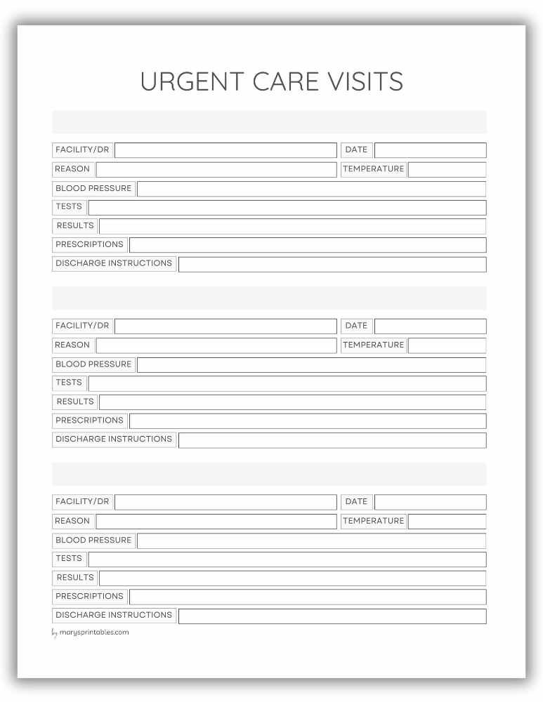 Printable urgent care visits tracker for medical records