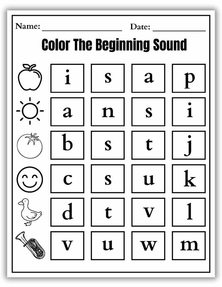 Color the beginning sound worksheet using simple CVC words for early learners