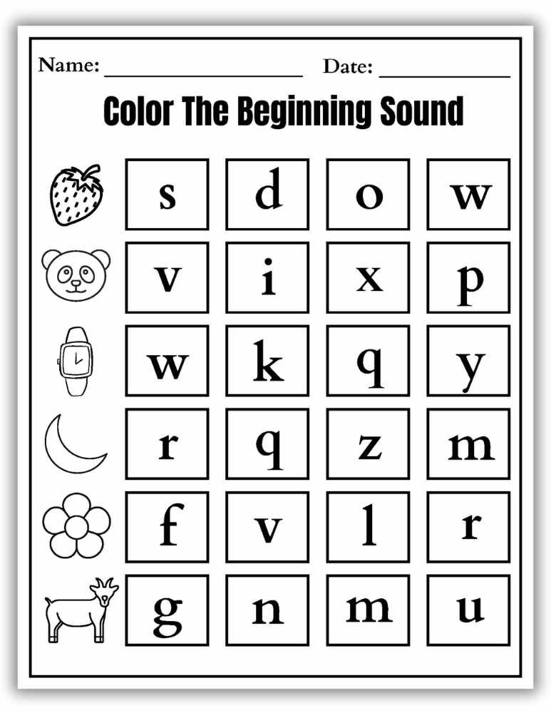 Alphabet beginning sound review worksheet for preschool and kindergarten