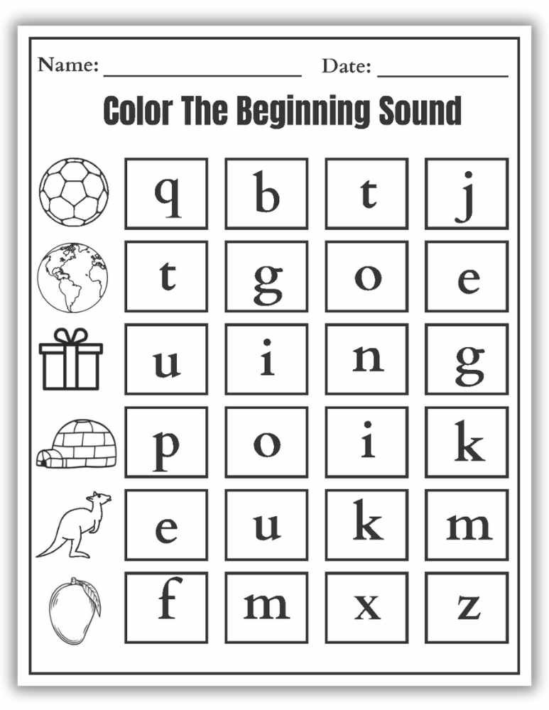Printable beginning sounds worksheet focusing on mixed consonant sounds