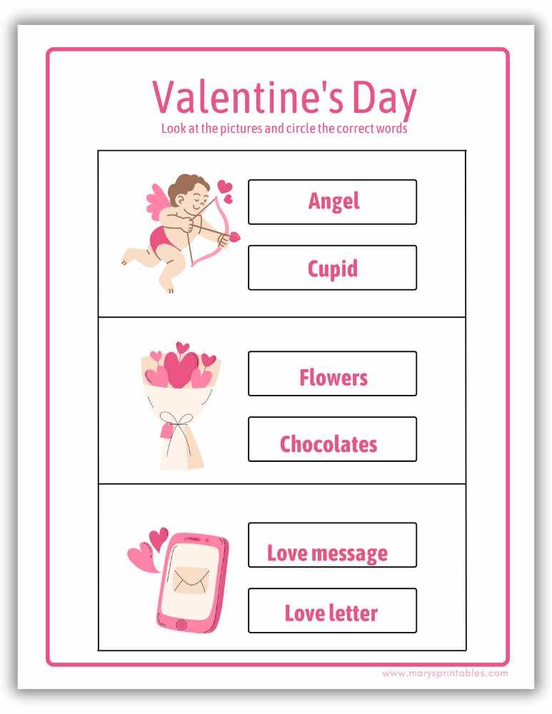 Valentine&rsquo;s Day correct the words worksheet with picture clues