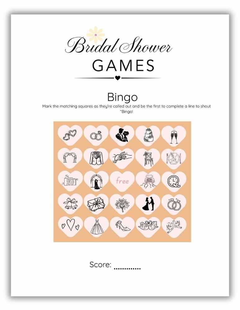 Minimalist floral bridal shower bingo printable with wedding icons for party entertainment.
