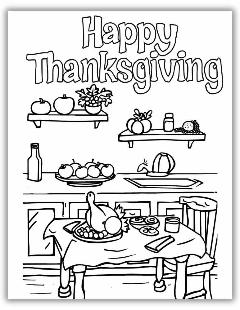 Thanksgiving Feast - Coloring Page