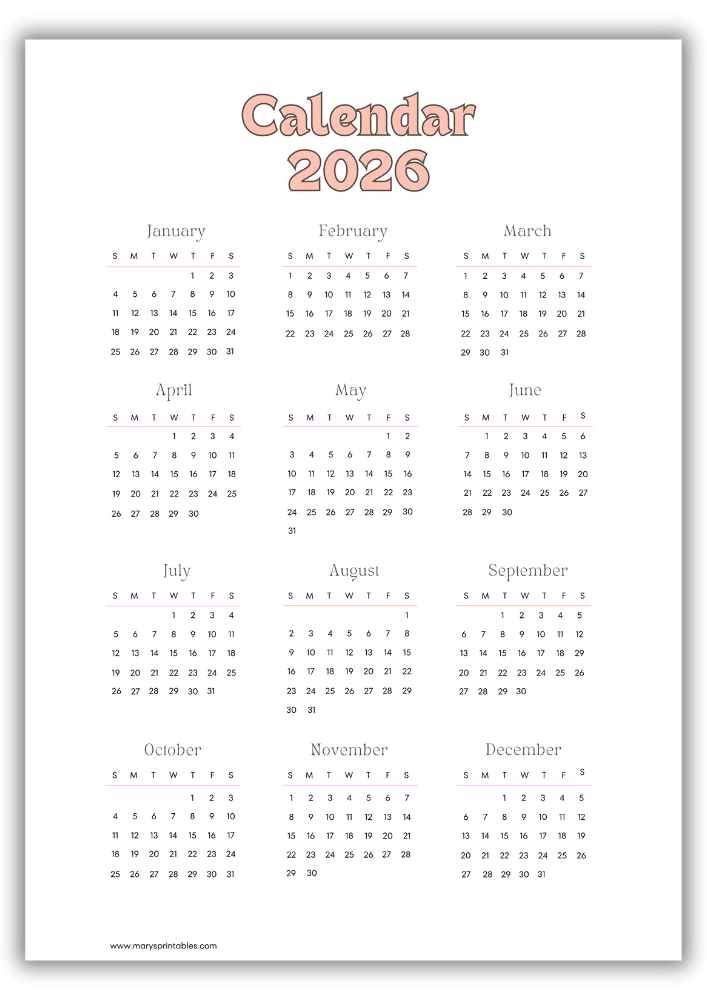 2025 yearly calendar with a soft peach bubble-style header and simple month grids in a clean, no-holidays layout.