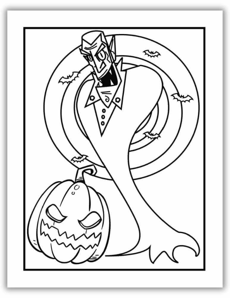Printable vampire Halloween coloring page for kids – spooky and fun activity.