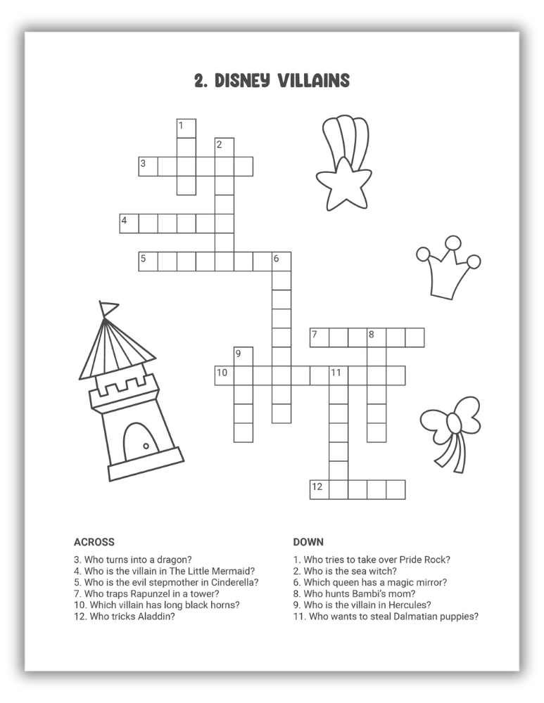 Disney Crossword Puzzles Free PDF Download: Disney Villains